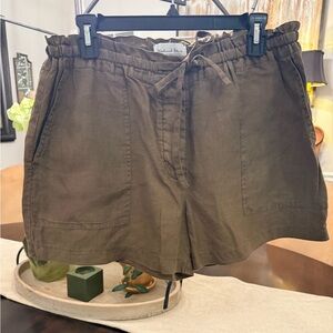Michael Stars Linen Blend Drawstring Shorts Olive Elastic Waist Casual Size M